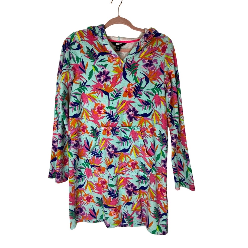 Lands' End Vibrant Tropical Summer Beach Pool Hooded Cover Up Juniors 14-16